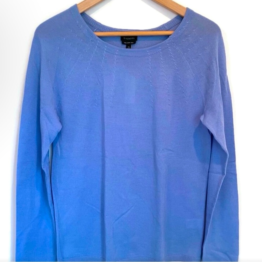 Talbots Fine Merino Blue Crewneck Womens Sweater